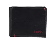 Portfele - Guess Męski skórzany portfel Slim Bifold wąski, Julian czarny/czerwony, jeden rozmiar - miniaturka - grafika 1