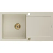 Zlewozmywaki - Mexen Leo zlewozmywak granitowy 1-komorowy z ociekaczem 900 x 500 mm, beżowy, syfon złoty - miniaturka - grafika 1