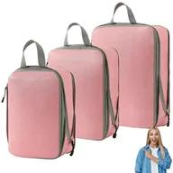 Akcesoria podróżnicze - ORGANIZER KOMPRESYJNY do pakowania walizki Podróżne Torby Zestaw 3 szt     RÓŻOWY - miniaturka - grafika 1
