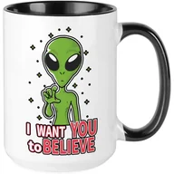 Kubki - Kubek MEGA DUŻY CZARNY I WANT YOU TO BELIEVE Śmieszny Zabawny Prezent WZORY - miniaturka - grafika 1