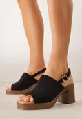 Sandały damskie - Czarne Sandały VICES na Słupku i Platformie Stylizowanych na Drewniane Lobenti - Renee - miniaturka - grafika 1