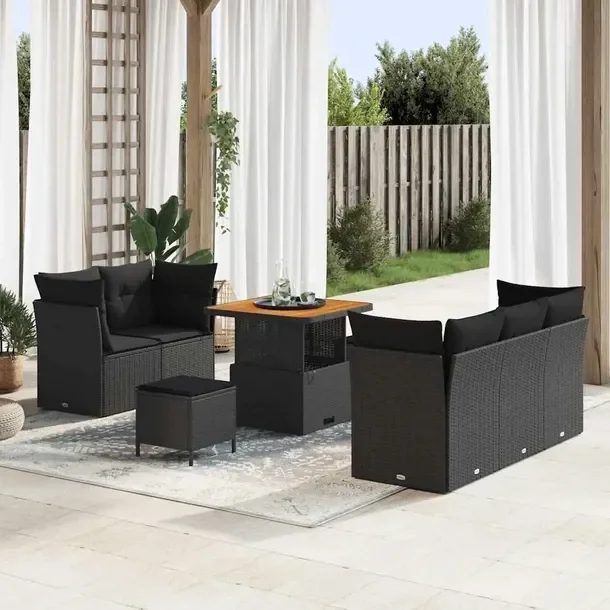 Zestaw Sofa Ogrodowa 8 Części z Poduszkami, Czarny, Modułowy