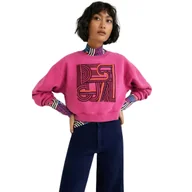 Bluzy damskie - Bluza damska Desigual krótka z haftami fuksjowa-M - miniaturka - grafika 1