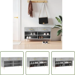 The Living Store Ławka na buty betonowa szara 102x35x55 cm Materiał drewnopochodny - Szafki na buty - miniaturka - grafika 1
