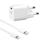 Ładowarki do telefonów - XO ładowarka sieciowa CE01B PD 20W 1x USB-C biała + kabel USB-C - Lightning - miniaturka - grafika 1