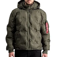 Kurtki męskie - ALPHA INDUSTRIES Hooded Logo Puffer Kurtka męska, 142-ciemny oliwkowy, 3XL - miniaturka - grafika 1