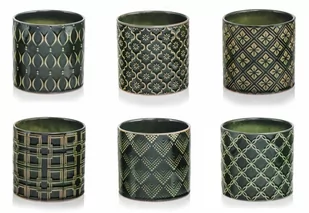 Doniczka ceramiczna ciemna zieleń mix wzorów 13 cm - Donice - miniaturka - grafika 1