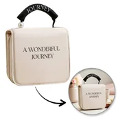 Kosmetyczki, organizery i kuferki - Kosmetyczka Rozkładana Elegancka Kuferek Etui Z Rączką Kremowa - miniaturka - grafika 1