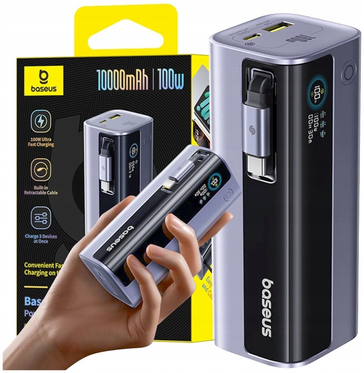 Powerbank Baseus LiPo PowerBank 10000mAh 100W USB-A USB-C do kabla USB-C kabel EnerGeek GR11 peleks BASEUS E0027A01 6932172691752