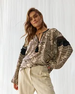 Bluzki damskie - Bluzka Sahra Wzór Beż - miniaturka - grafika 1