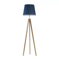 Lampy stojące - Trójnożna lampa stojąca na drewnianych nóżkach ARUBA VELUR - kolor abażura: granatowy - miniaturka - grafika 1