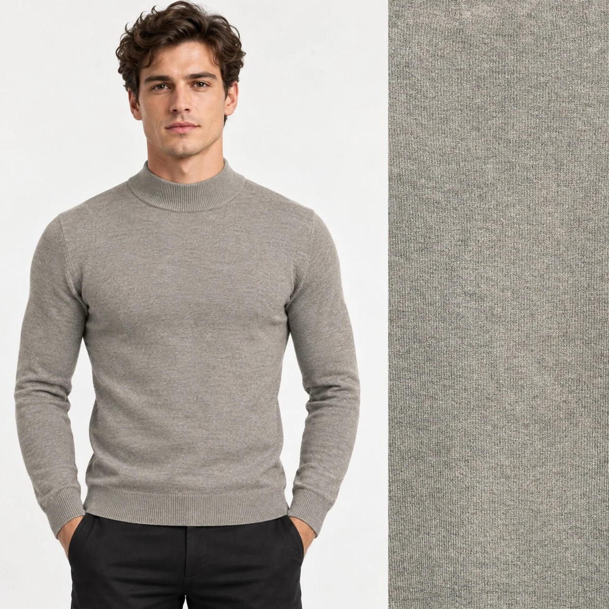 Półgolf męski Slim Fit mocno dopasowany z grubszej dzianiny szary odcień Coffee LD-69076-12-COFFEE M