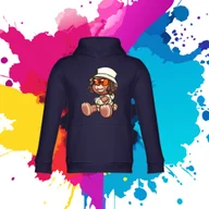 Bluzy dla dziewczynek - Bluza dziecięca typu kangurka z kapturem w kolorzegranatowym z nadrukiem miś Edzio 2 lata - miniaturka - grafika 1