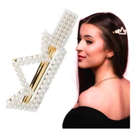 Ozdoby do włosów - Spinka do Włosów Złota Biała Wsuwka z Perłami Ślubna Lekka i Bezpieczna - miniaturka - grafika 1