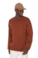 Bluzy męskie - Trendyol Męska bluza z okrągłym dekoltem, gładka, oversize, brązowa, XL, Brązowy, XL - miniaturka - grafika 1
