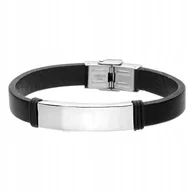 Bransolety męskie - CZARNA BRANSOLETKA MĘSKA ZE SKÓRY GRAWER STAL - miniaturka - grafika 1