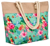 Torebki damskie - Wzorzysta torba plażowa shopper wzór kwiatowy, jasnozielony - miniaturka - grafika 1