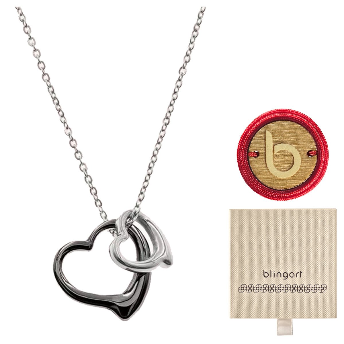 Naszyjnik srebrny serce podwójny komplet celebrytka BLINGART
