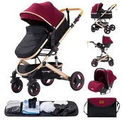 Wózki dziecięce - REGULOWANA RĄCZKA WIELOFUNKCYJNY WÓZEK DZIECIĘCY 3w1 FOTELIK ZESTAW GONDOLA SPACERÓWKA - miniaturka - grafika 1