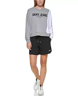 DKNY Bluza damska Colorblock French Terry, Avenue Grey/White, L - Bluzy damskie - miniaturka - grafika 1