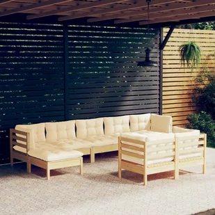 Lumarko 9-cz. zestaw wypoczynkowy do ogrodu, kremowe poduszki, sosnowy - Meble ogrodowe - miniaturka - grafika 1