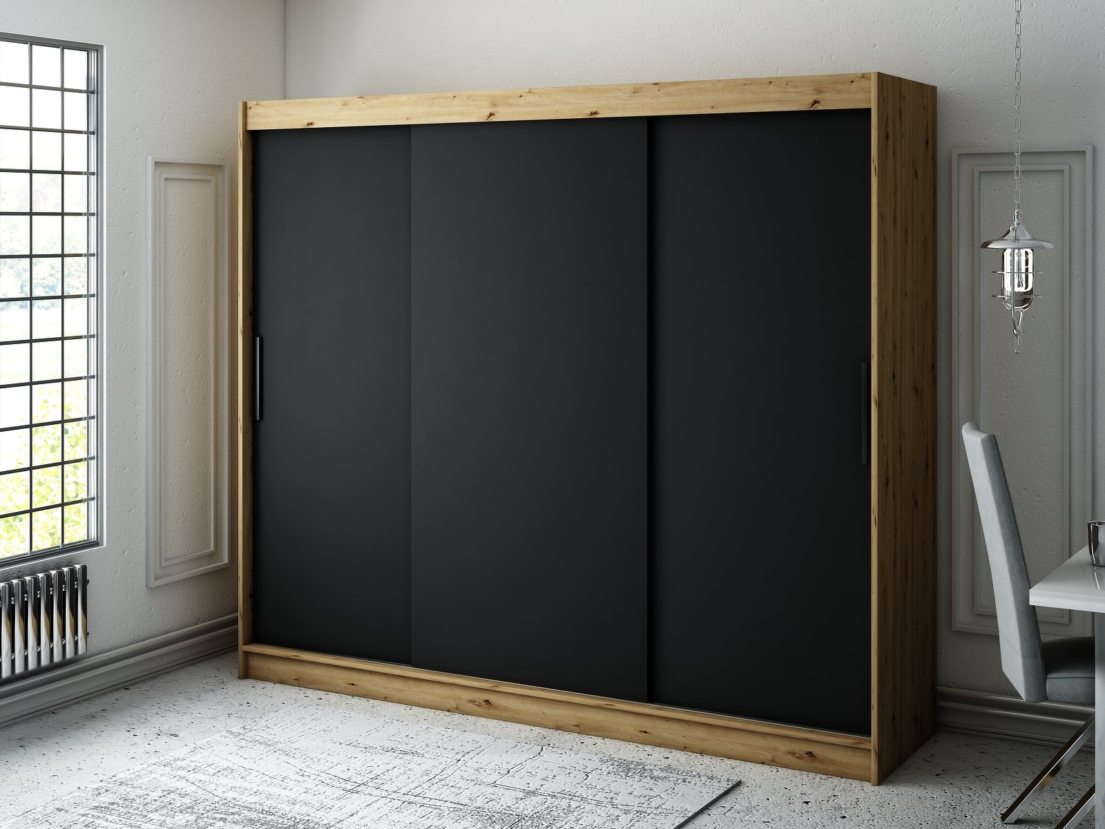 MINIO szafa 250 cm LETO T czarny mat / dąb Artisan