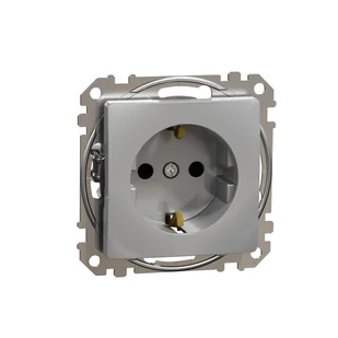 Schneider Gniazdo z/u Schuko z przesłonami SEDNA Design & Elements srebrne aluminium - Gniazdka elektryczne - miniaturka - grafika 1