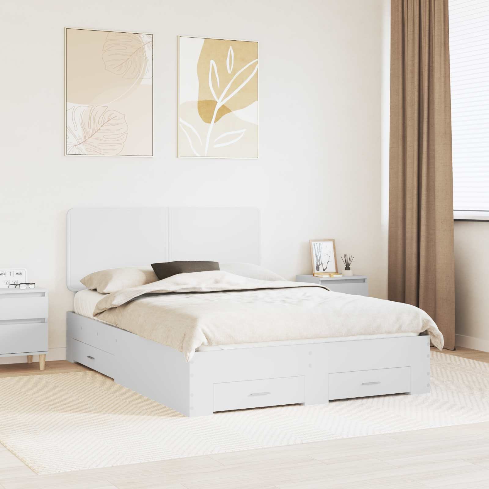 vidaXL Ramka łóżka Biały 140 x 190 cm Materiał drewnopochodny