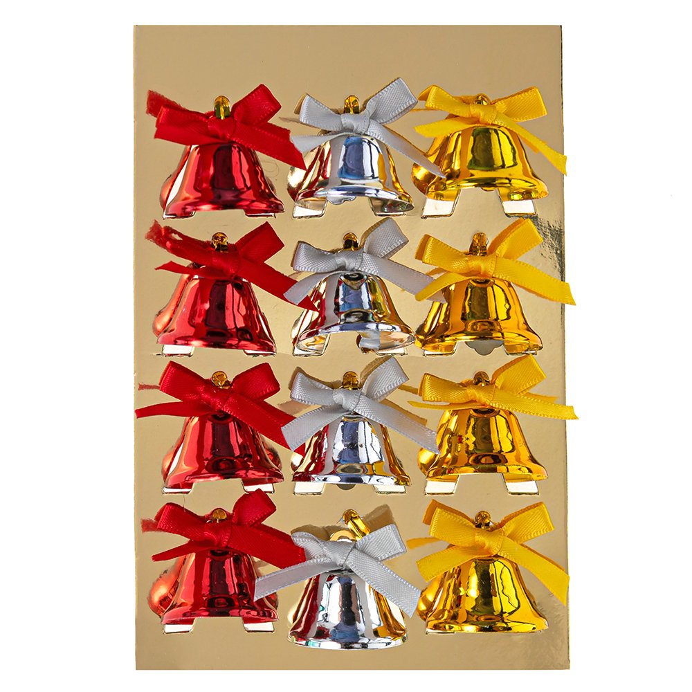 Metalowe dzwonki z kokardką 12 sztuk w kolorze złotym/srebrnym