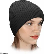 Czapki damskie - R.E.I.S. CZFRIO - Czapka zimowa damska ocieplana wywijana od wewnątrz futerko dziana 100% poliester - czarny - miniaturka - grafika 1