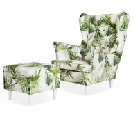 Fotele - Fotel Uszak podnóżkiem piękne duże zielone liście - miniaturka - grafika 1