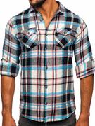 Koszule męskie - Niebiesko-różowa koszula męska flanelowa w kratę z długim rękawem Bolf 22704 - miniaturka - grafika 1