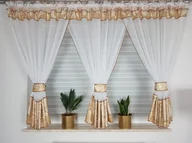 Firany - Gotowa dekoracja okienna "kokony" złota, firana woalowa , firanka na taśmie - miniaturka - grafika 1