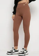 Legginsy - Brązowe Legginsy Sportowe z Wysokim Stanem i Drobnym Nadrukiem Leridra - miniaturka - grafika 1