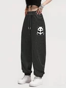 Spodnie sportowe damskie - Spodnie dresowe damskie z nadrukiem pandy - Ciemnoszary XS - miniaturka - grafika 1