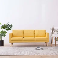 Sofy i kanapy - vidaXL vidaXL Sofa 3-osobowa tapicerowana tkaniną, żółta - miniaturka - grafika 1