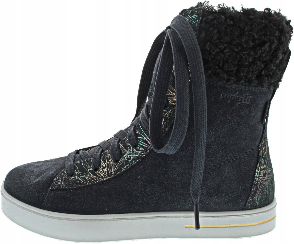 SUPERFIT GRANATOWE ZAMSZOWE BOTKI Z KWIATOWYM MOTYWEM I FUTERKIEM 32 6cA