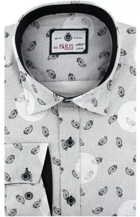 Koszule męskie - Koszula Męska Elegancka Wizytowa do garnituru szara we wzory kropki z długim rękawem w kroju SLIM FIT Big Paris E549 - grafika 1