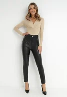 Spodnie damskie - Czarne Spodnie Skinny z Imitacji Skóry Kydina - miniaturka - grafika 1