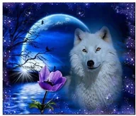 Zabawki kreatywne - Diamentowa Mozaika Wilk I Księżyc 30x40 - miniaturka - grafika 1