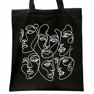 Torby i wózki na zakupy - Torba bawełniana czarna na zakupy Twarze One Line Art Sztuka - miniaturka - grafika 1