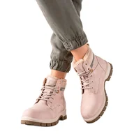 Botki damskie - Goodin Wygodne Sportowe Traperki różowe - miniaturka - grafika 1