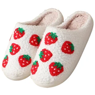 Ciepłe Pluszowe Kapcie Baranek Truskawki 34-35 - Kapcie damskie - miniaturka - grafika 1