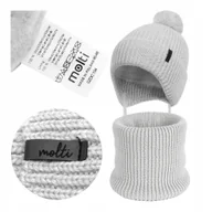 Czapki dla dzieci - Czapka dziecięca Zimowa komin komplet Wełna Merino ocieplana pompon 46-48 - miniaturka - grafika 1