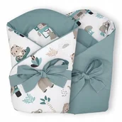 Rożki i beciki - CZAS BOBASA ROŻEK NIEMOWLĘCY BECIK OTULACZ DWUSTRONNY BAWEŁNA 80X80 SAFARI AUTA - miniaturka - grafika 1