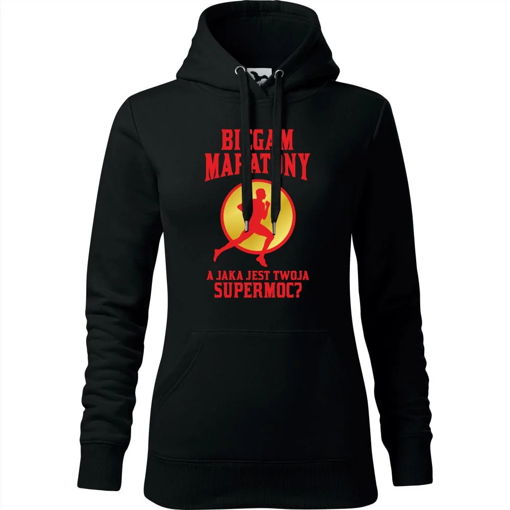 Damska Bluza Z Kapturem - Biegam Maratony A Jaka Jest Twoja Supermoc? Czarny 2xl