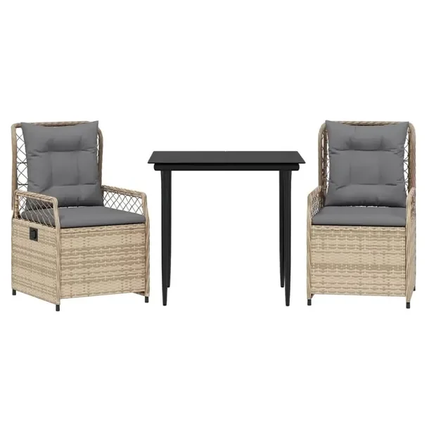 Zestaw mebli ogrodowych rattan PE czarny, stół 80x80x74 cm, krzesła beż