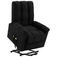 Fotele - vidaXL Fotel rozkładany, masujący, podnoszony, czarny, tkanina - miniaturka - grafika 1