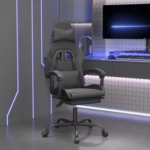 Lumarko Obrotowy fotel gamingowy z podnóżkiem, czarny, sztuczna skóra - Fotele gamingowe - miniaturka - grafika 1