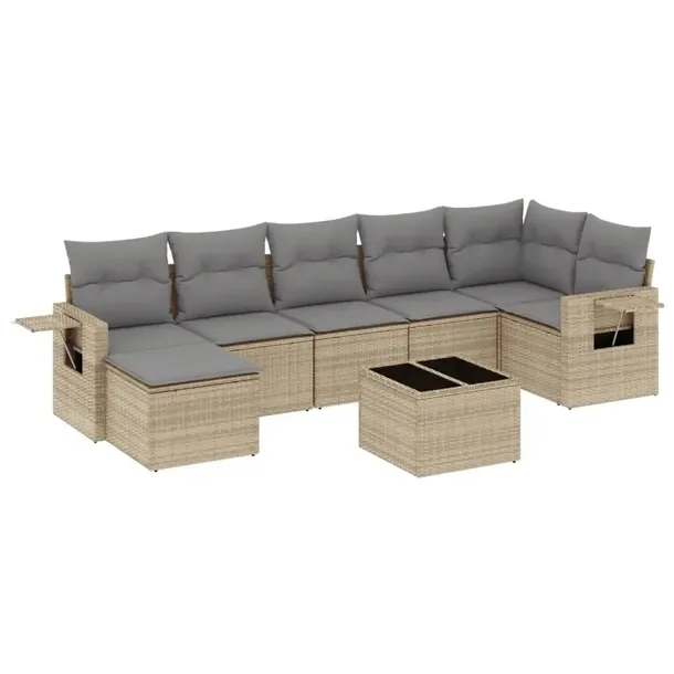 Zestaw mebli ogrodowych modułowych beżowy z poduszkami, rattan PE, stal m